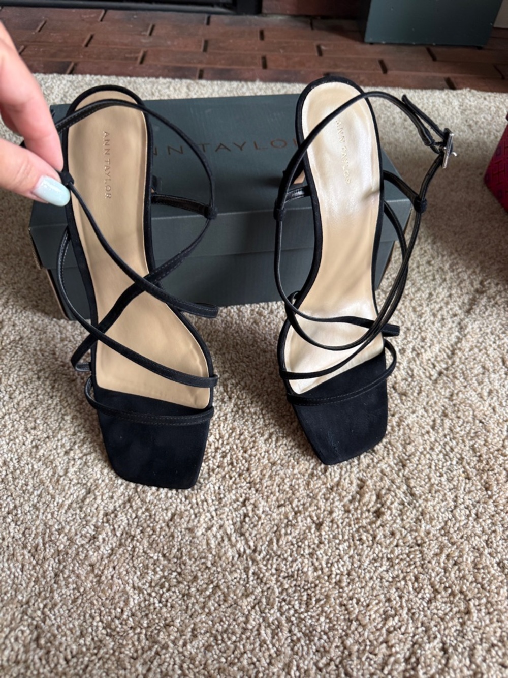 Ann Taylor Black Strappy Square Toe Heels